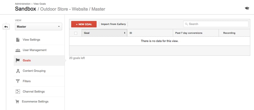 The Goal Admin panel