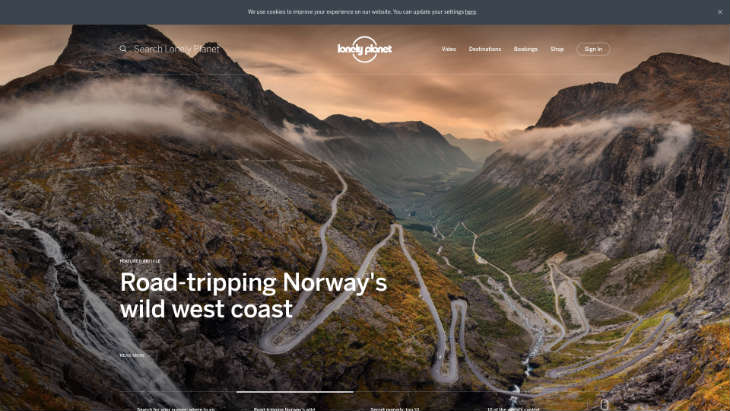 A screenshot of Lonely Planet's website