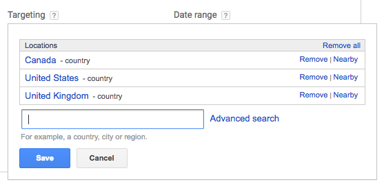 Location targeting in keyword planner