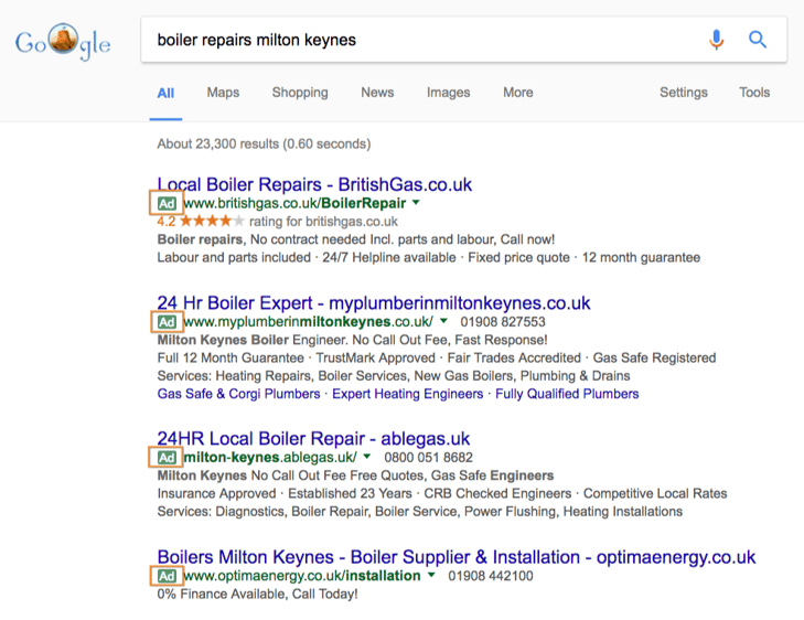 Paid Listings in Google Search results