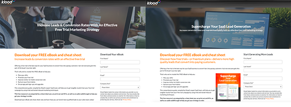 ab test landing page example